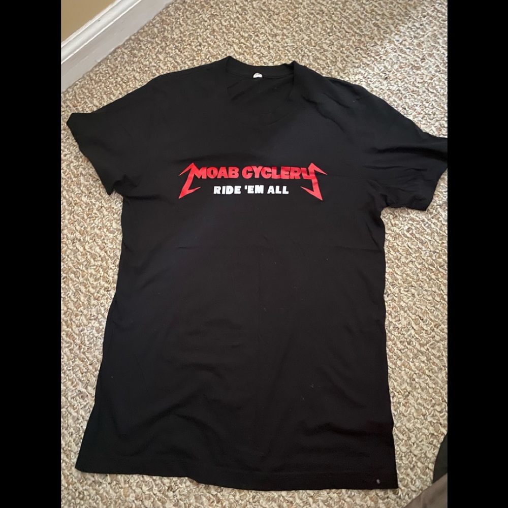 Mens Moab Cyclery Metallica themed t shirt